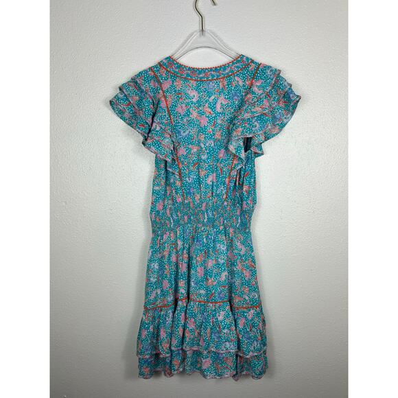 Poupette St. Barth Camila Ruffled Mini Dress Teal Sz Small - Picture 7 of 7